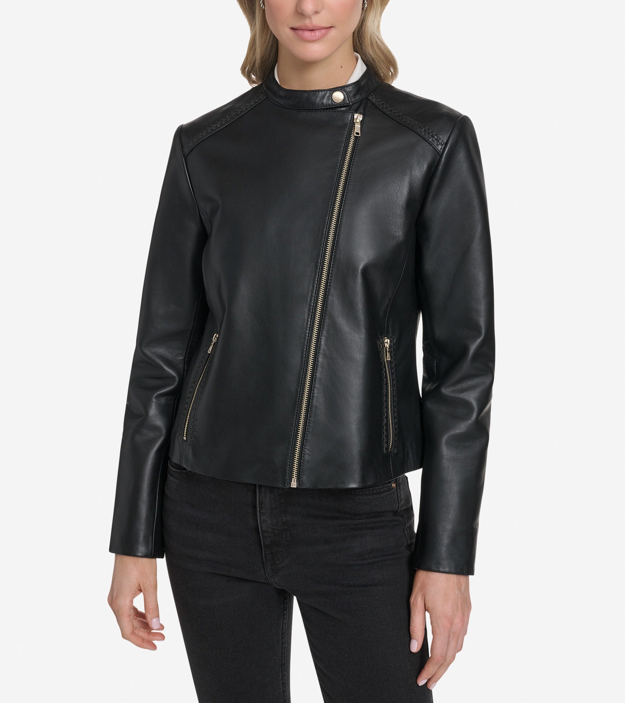 Women's Leather Racer Jacket in Black | Cole Haan