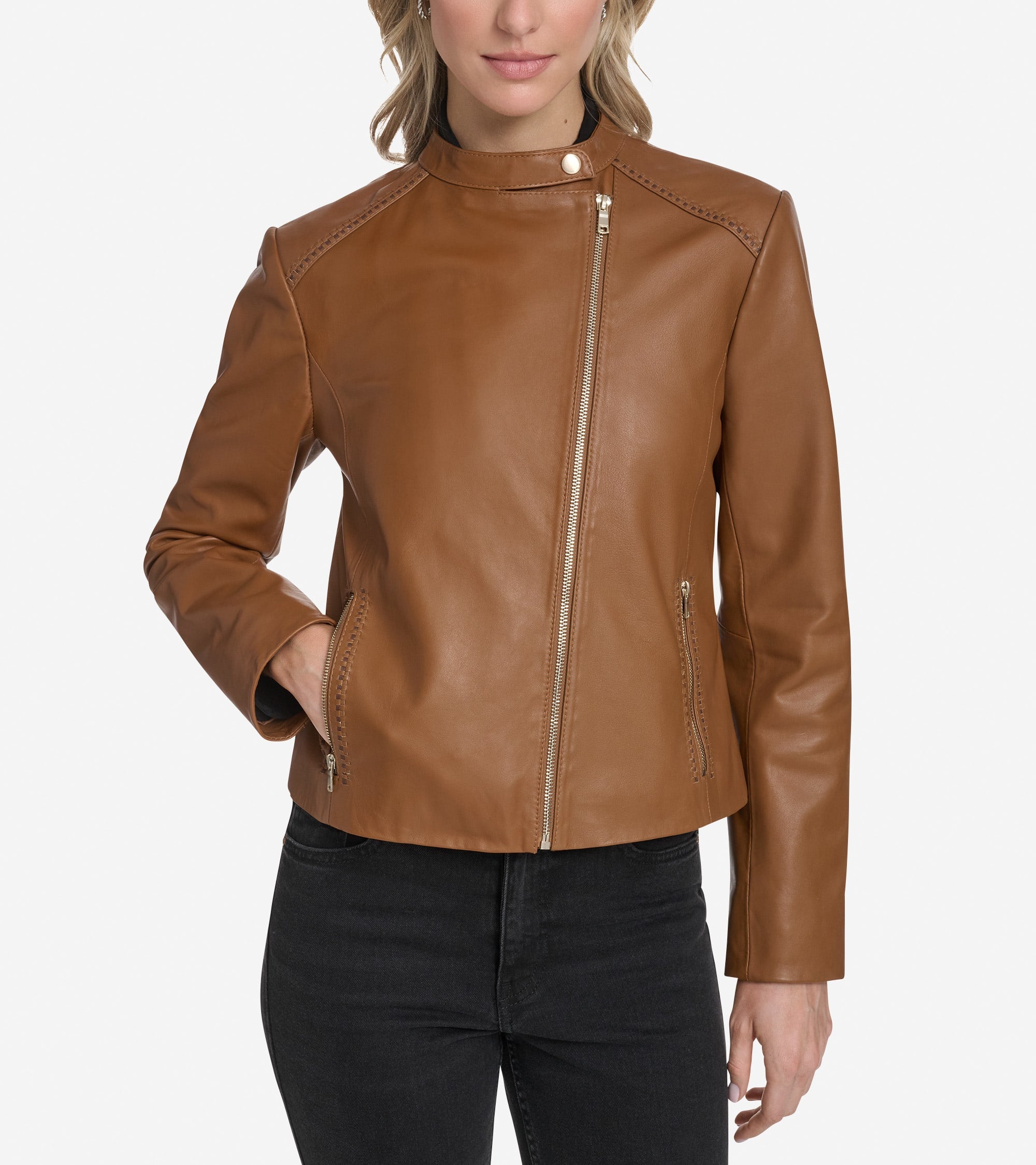 Women's Leather Racer Jacket in Brown | Cole Haan