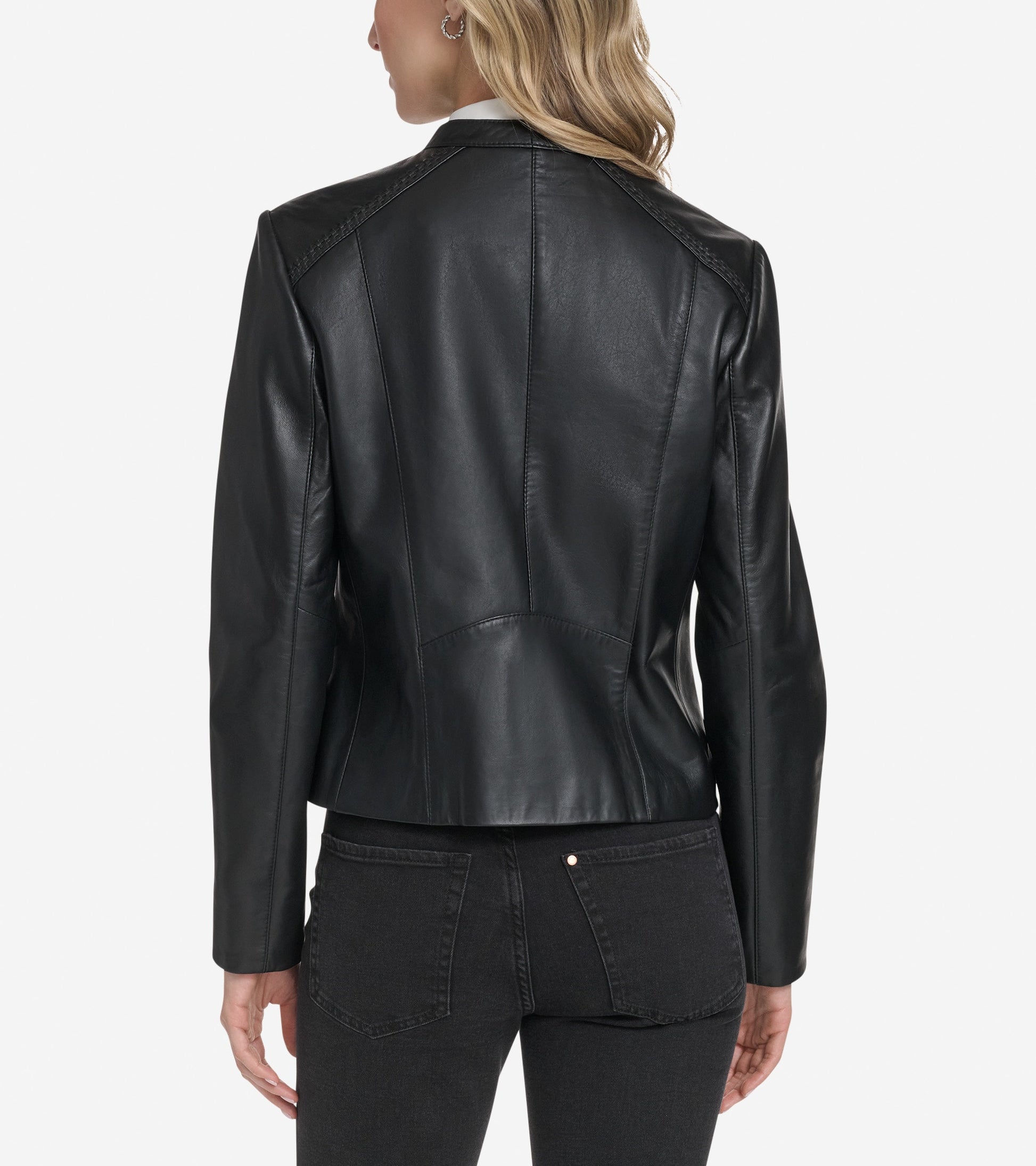Women's Leather Racer Jacket-Black
