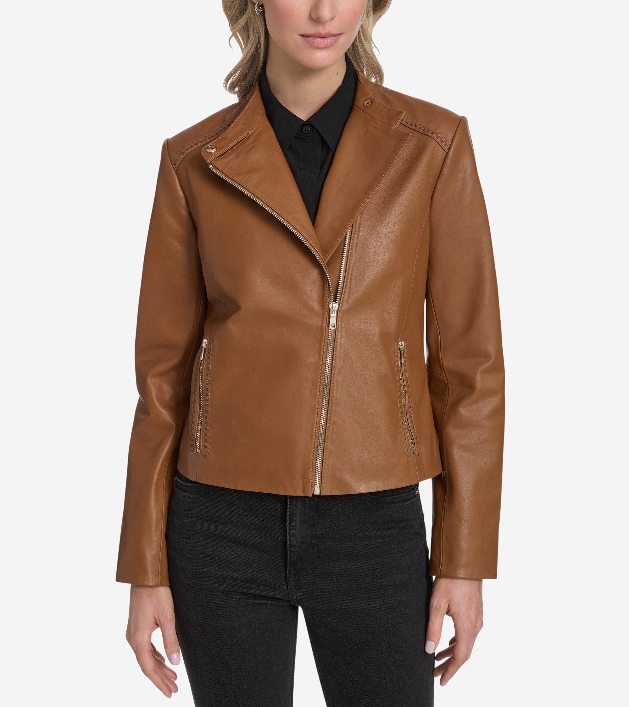 Women's Leather Racer Jacket in Brown | Cole Haan