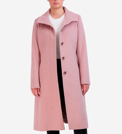 Women's Long Button Up Flared Coat-Dusty Rose