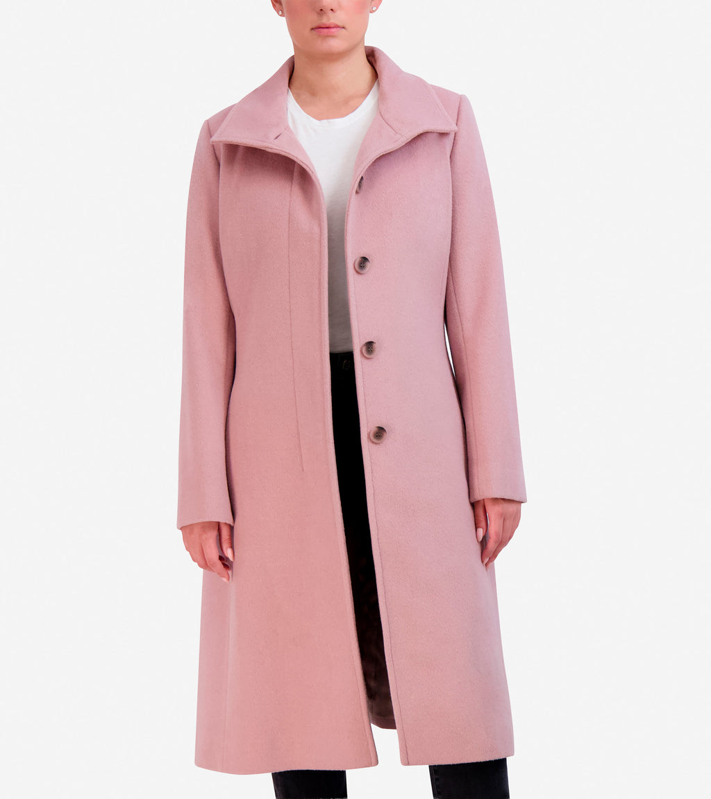 Women's Long Button Up Flared Coat-Dusty Rose