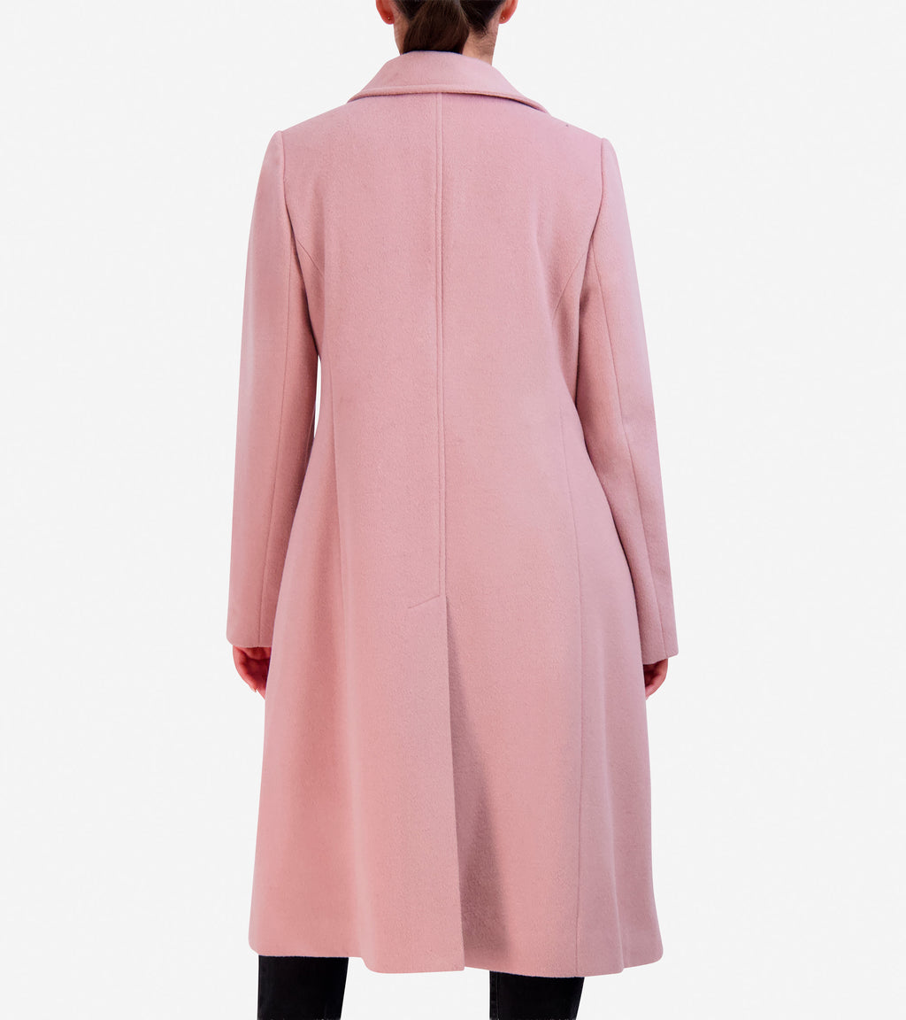 Women's Long Button Up Flared Coat-Dusty Rose