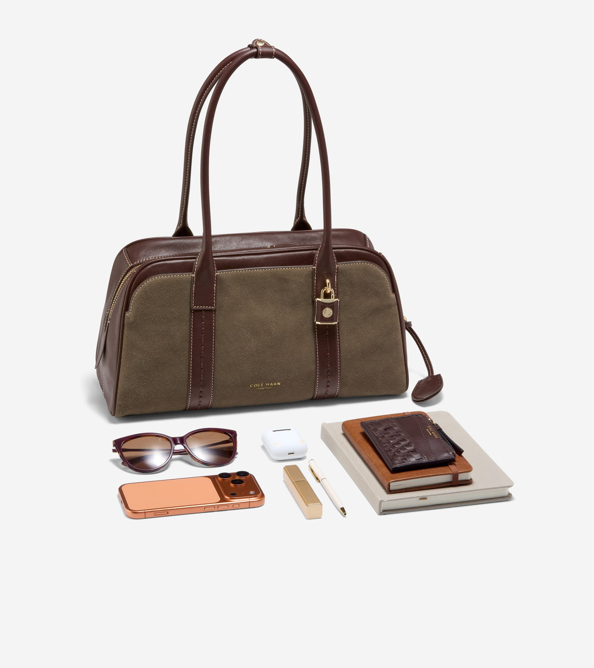 Women's Lockheart Medium Satchel-Deep Olive-Madeira Brown