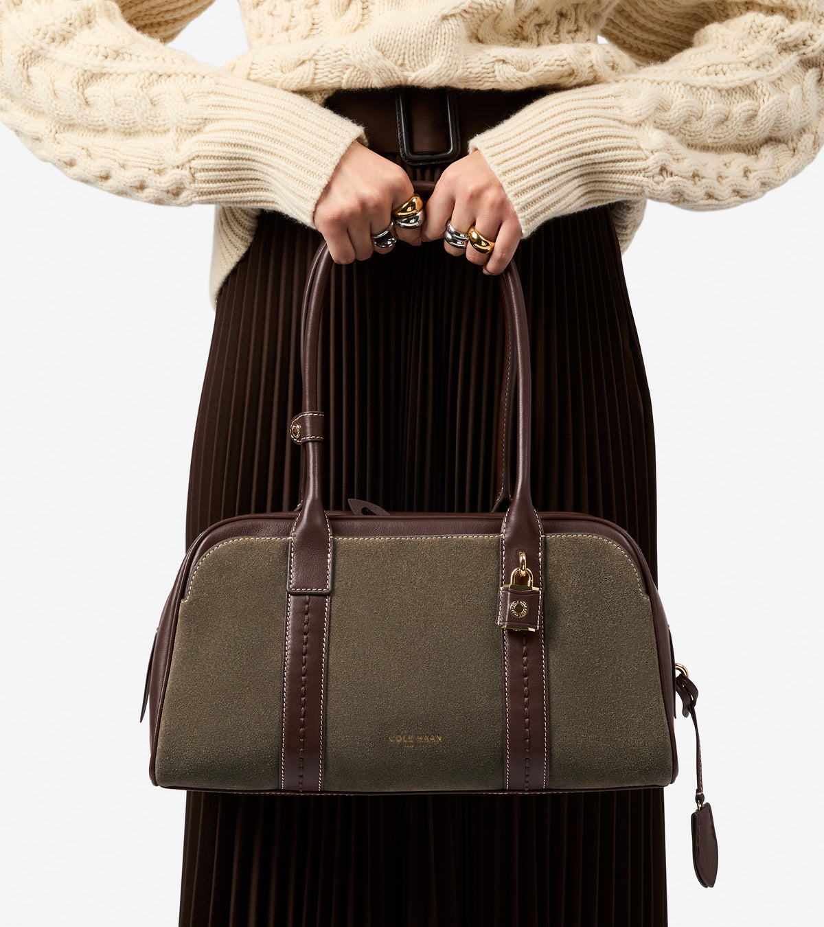 Women's Lockheart Medium Satchel-Deep Olive-Madeira Brown