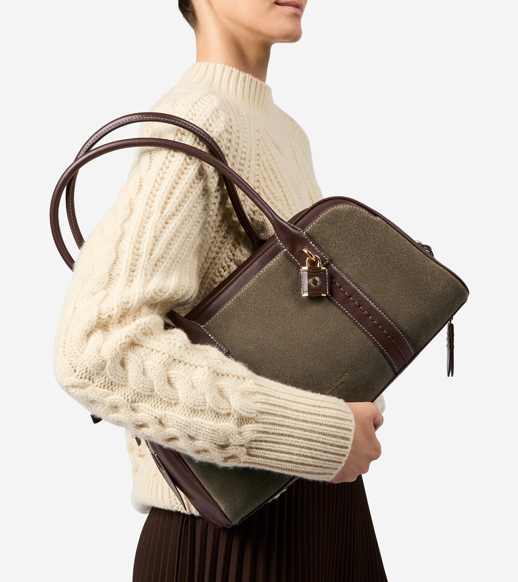 Women's Lockheart Medium Satchel-Deep Olive-Madeira Brown