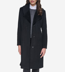 Women's Large Collar Wool Coat-Black