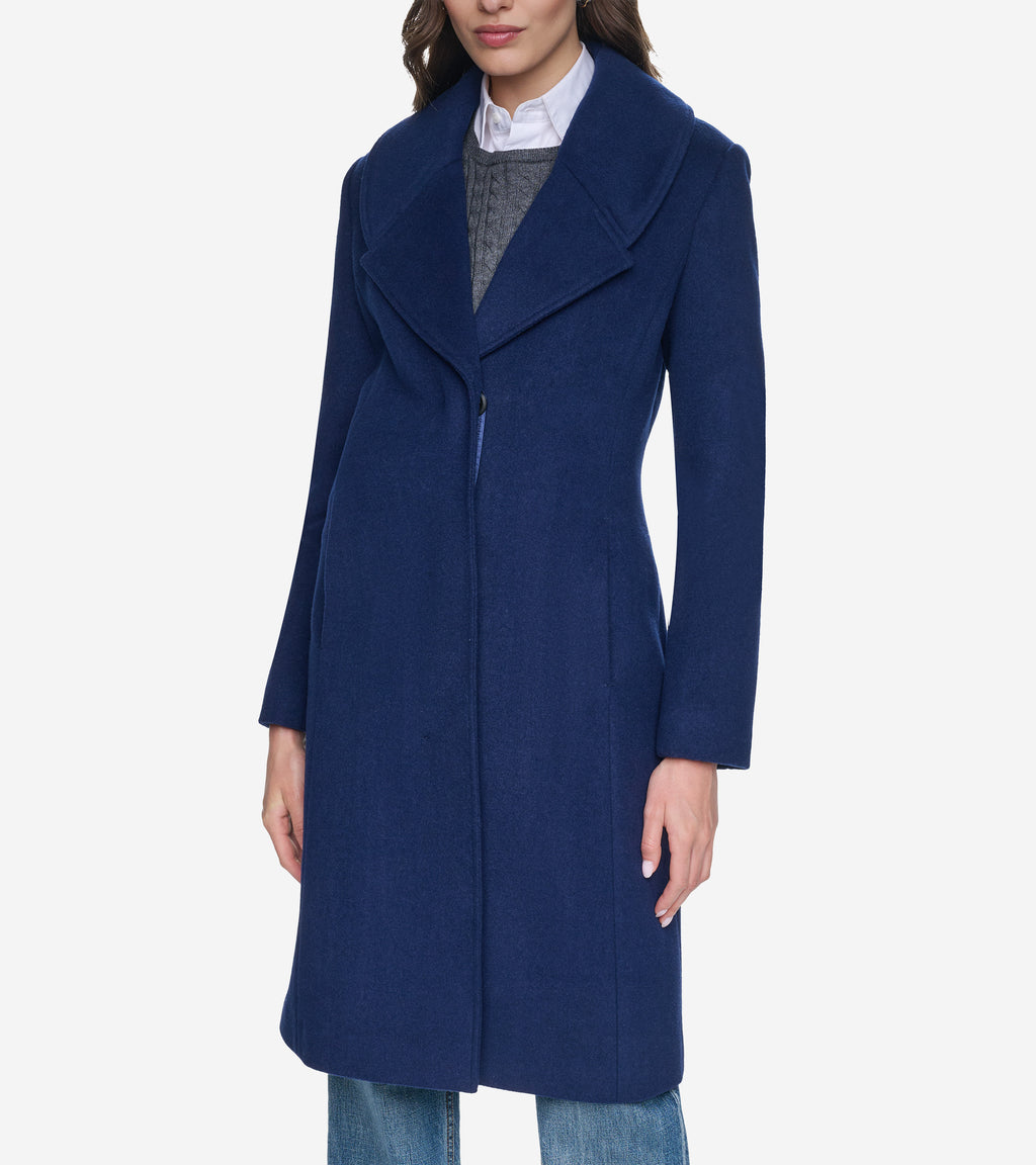 Women's Large Collar Wool Coat-Ink