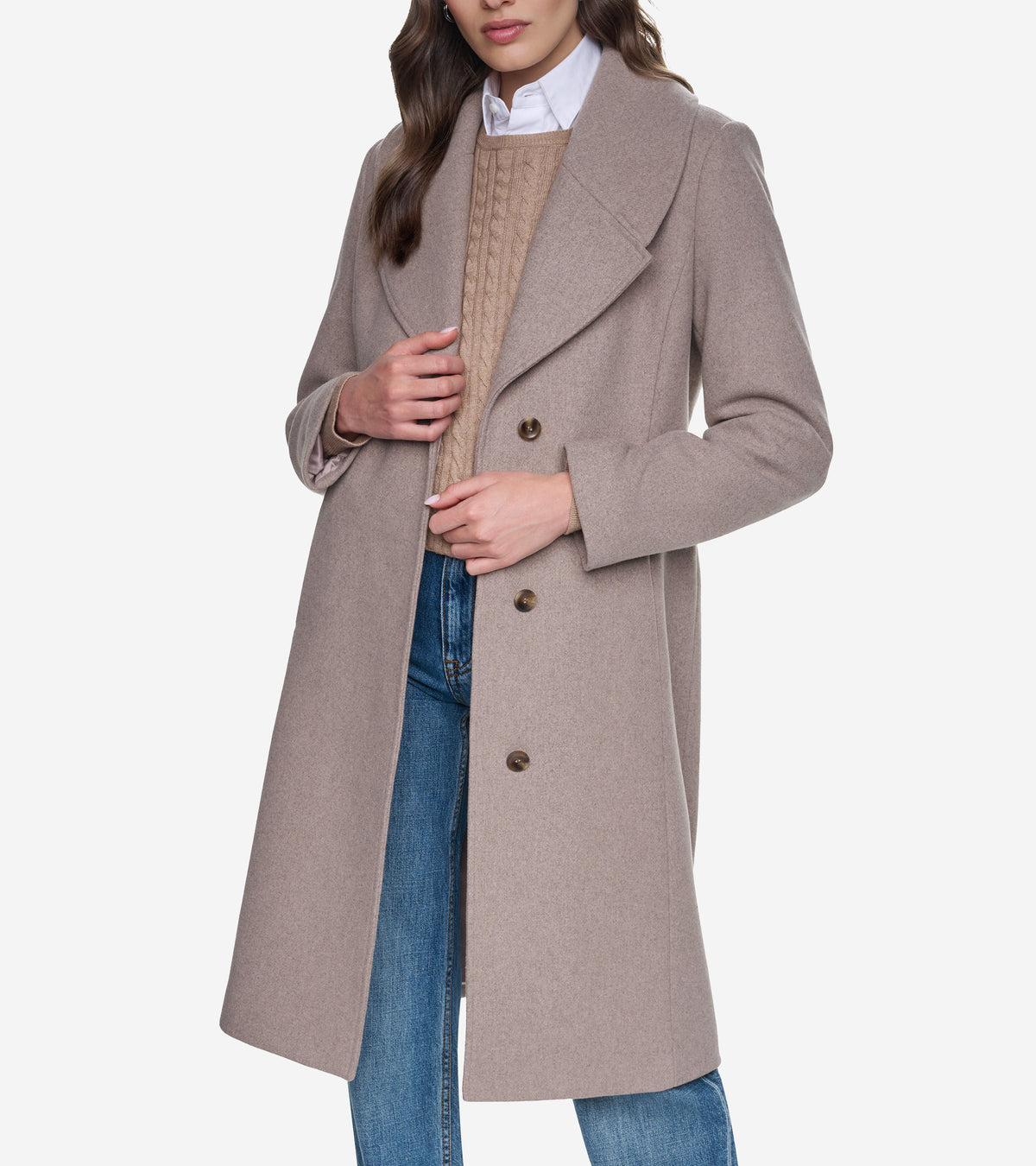 Women's Large Collar Wool Coat-Twig