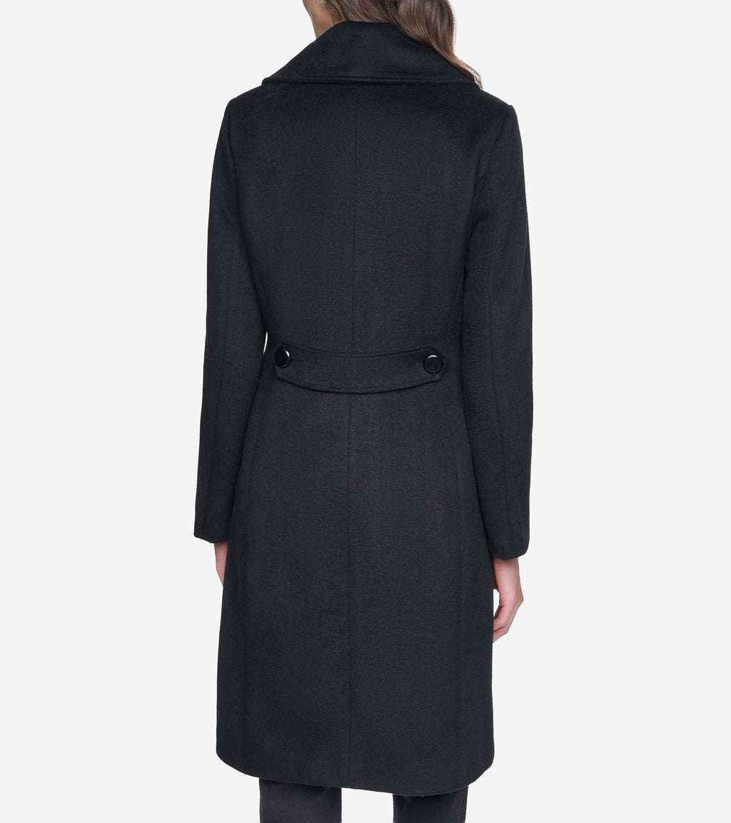 Women's Large Collar Wool Coat-Black