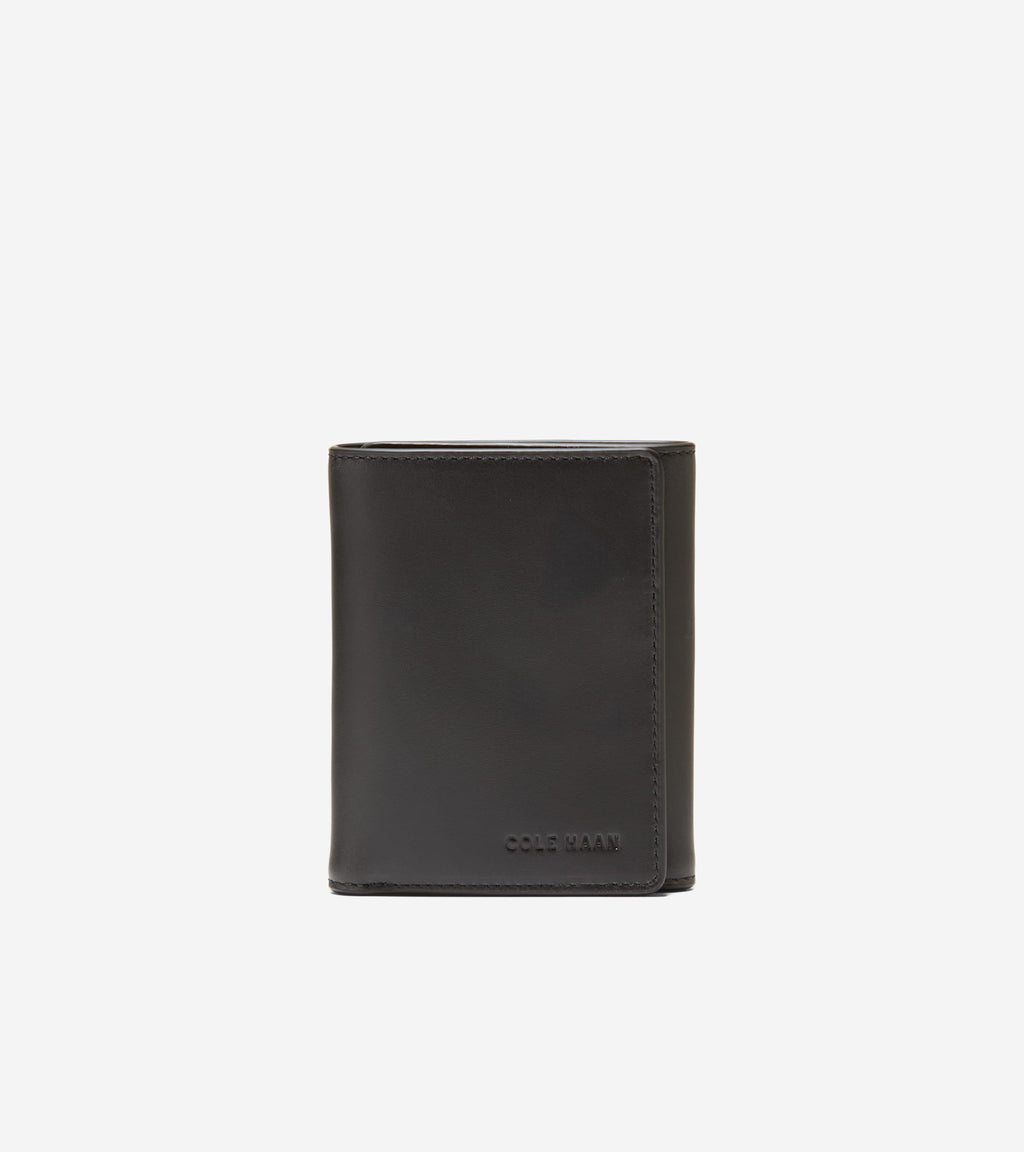 Men's Leather Trifold Wallet-Black