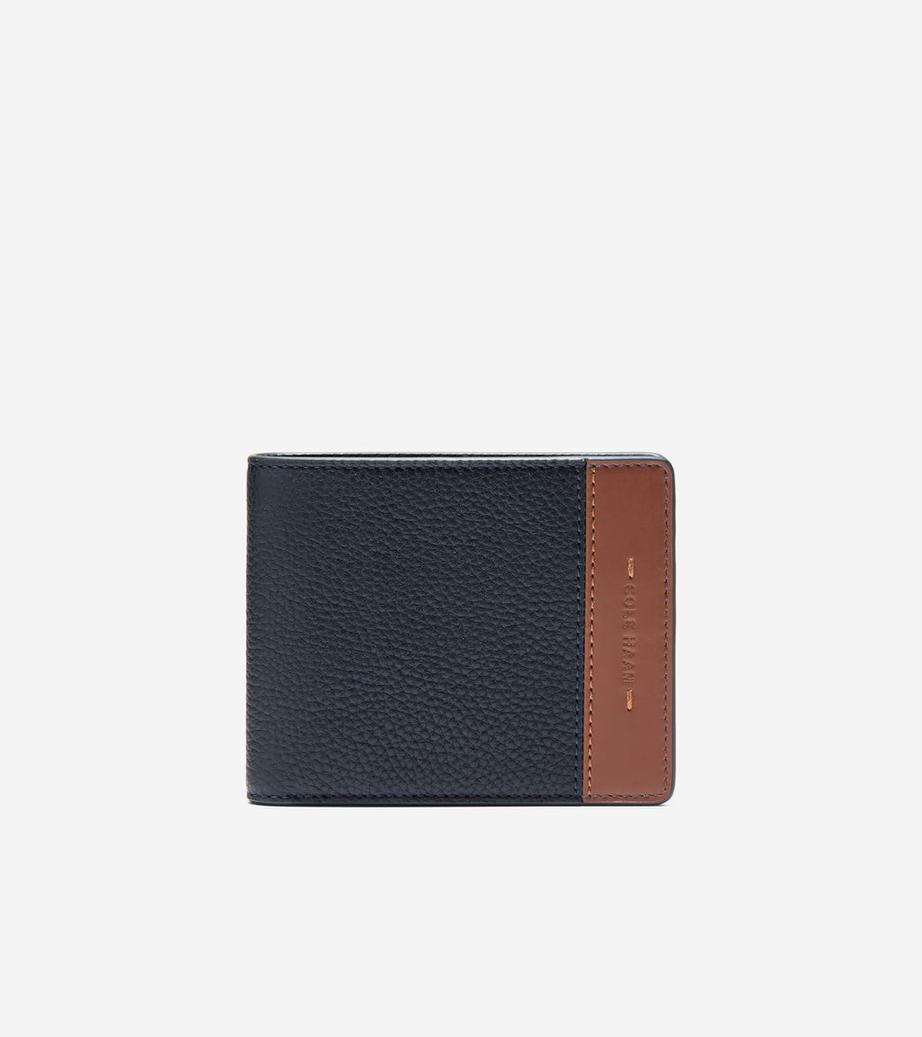 Men's Triboro Leather Wallet-Navy-Tan