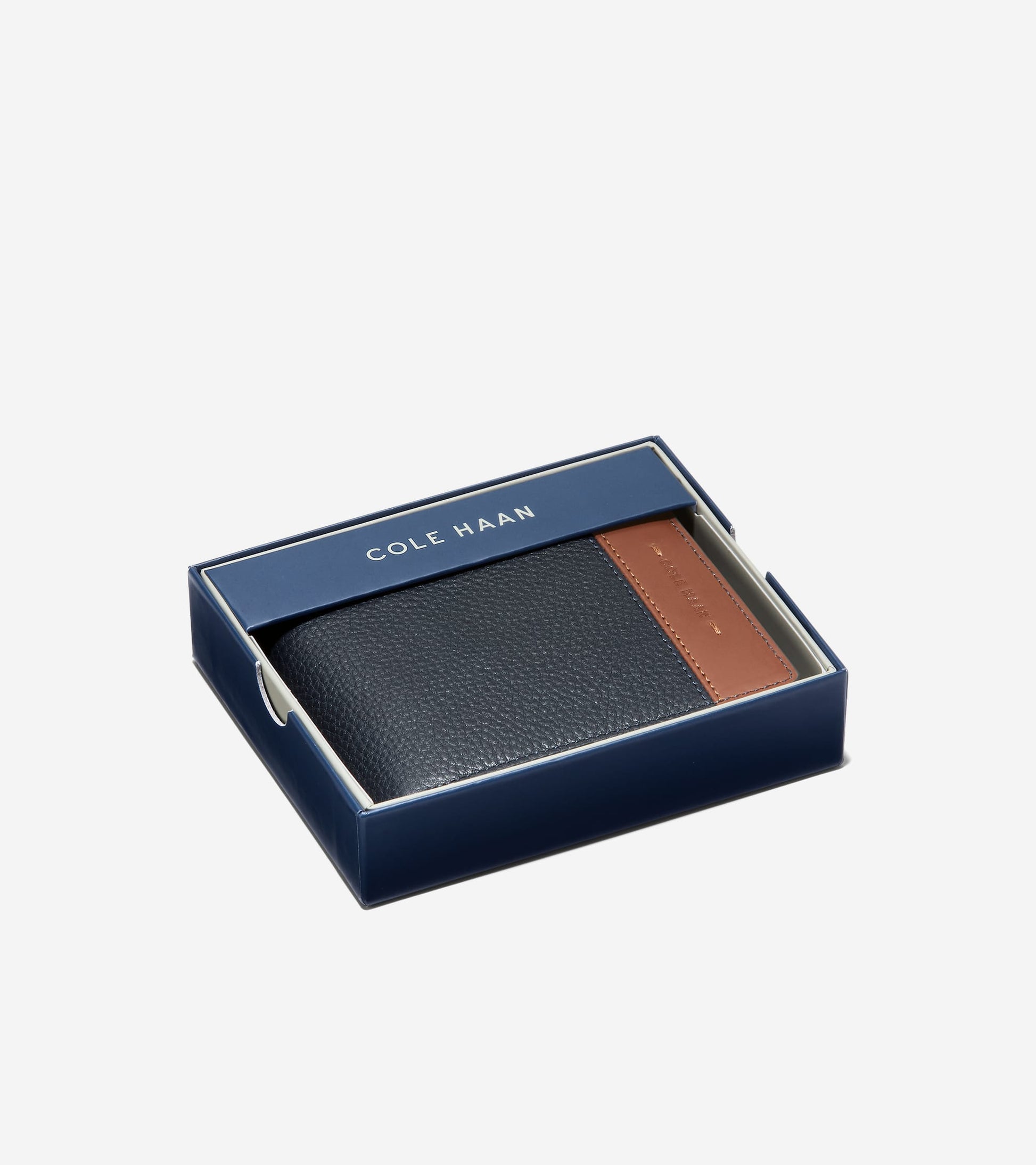 Men's Triboro Leather Wallet-Navy-Tan