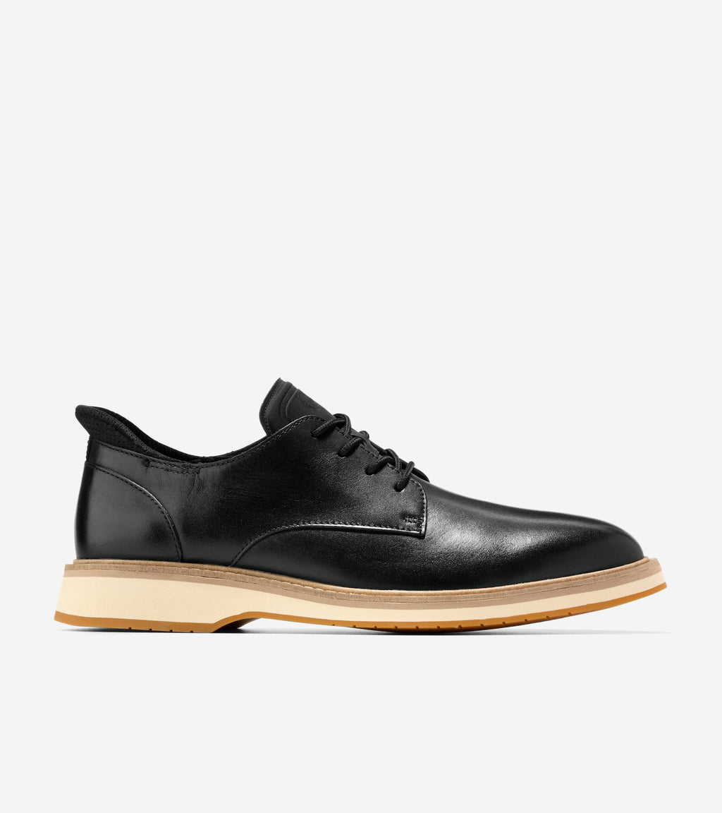 Men's Mansfield Grand Plain Toe Quick-On Oxfords-Black-Dark Latte-Angora