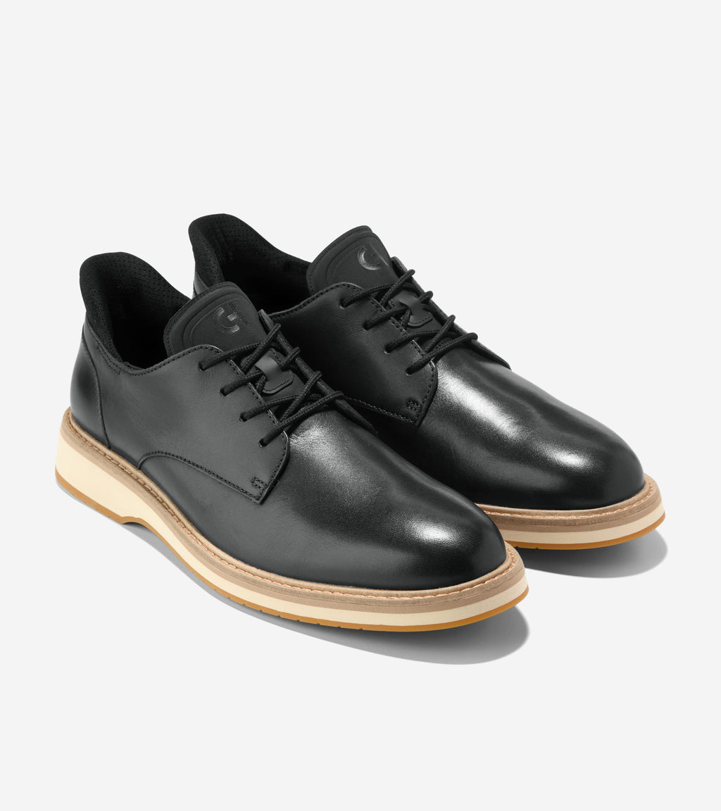 Men's Mansfield Grand Plain Toe Quick-On Oxfords-Black-Dark Latte-Angora