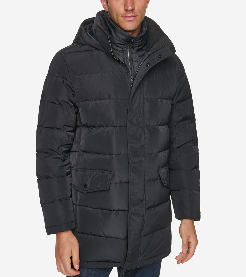 Men's Down Puffer Coat with Interior Bib-Black