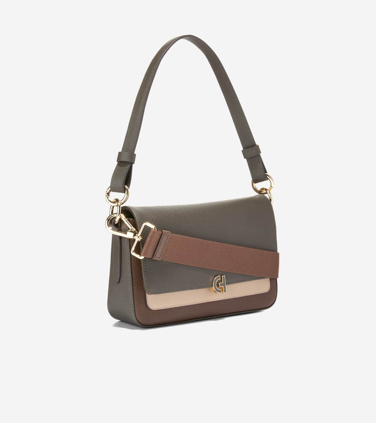 Women's Mini Shoulder Bag-Deep Olive-Light Sesame-Fondue Fudge