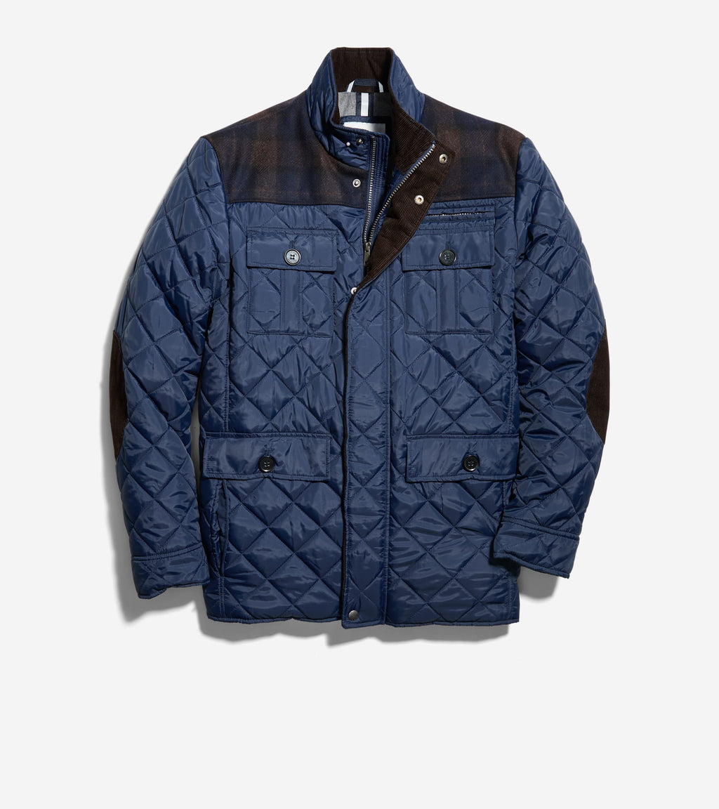 Men's Mix Media Diamond Quilted Jacket-Navy