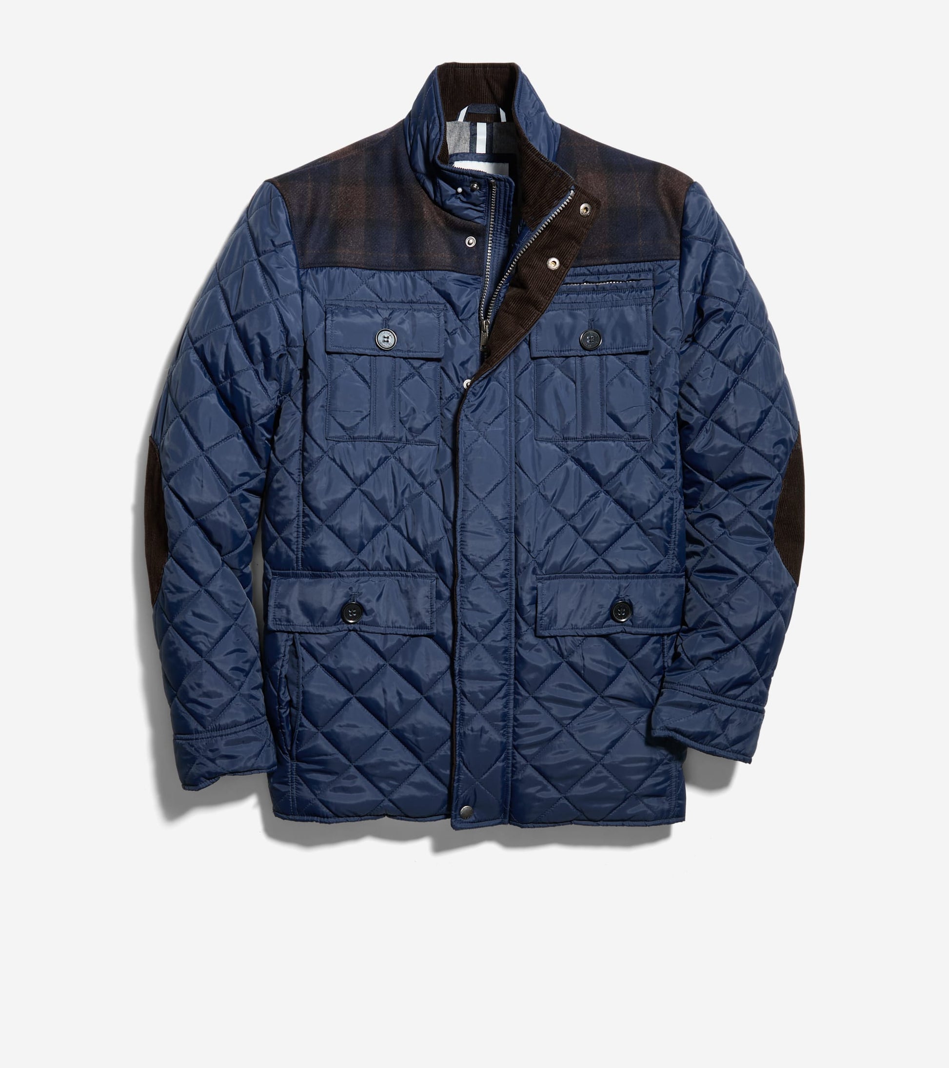 Men's Mix Media Diamond Quilted Jacket-Navy