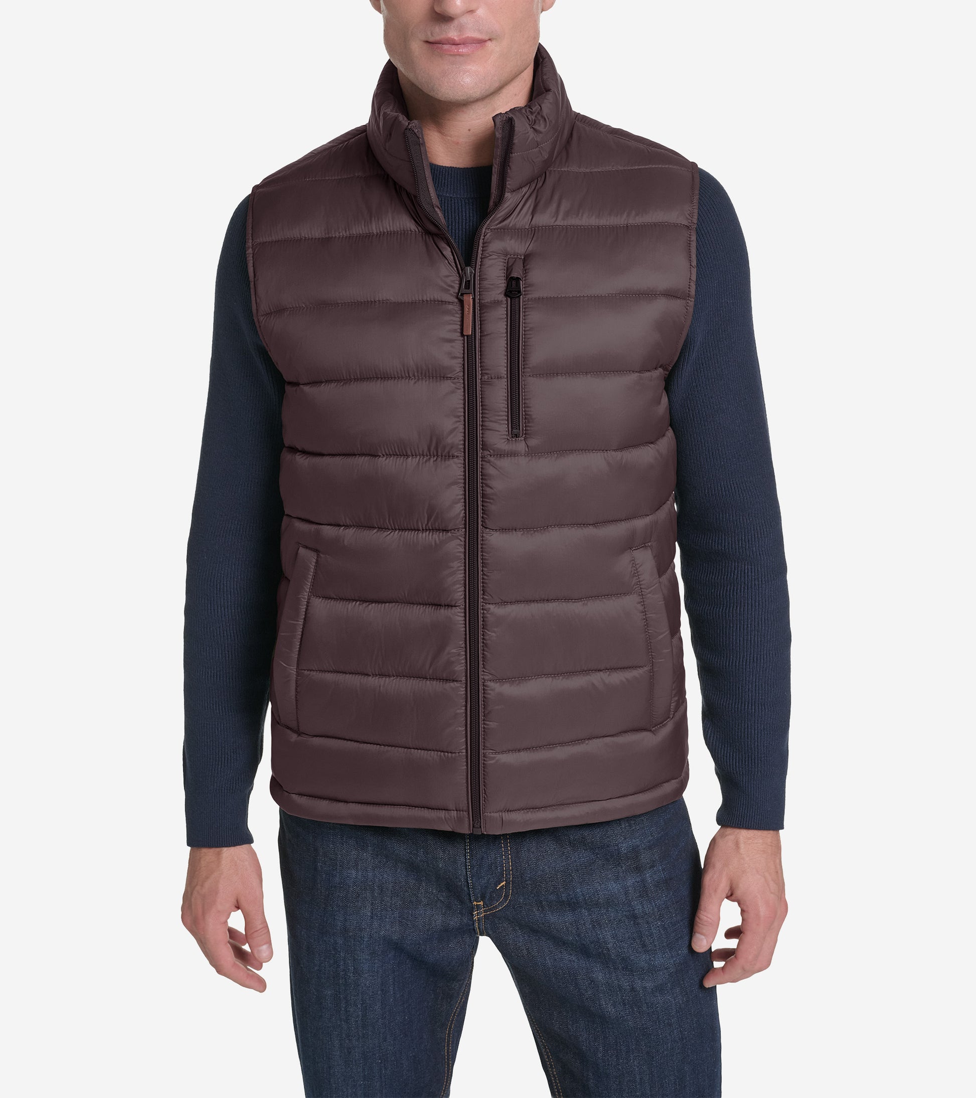Men's Nylon Puffer Vest-Brown