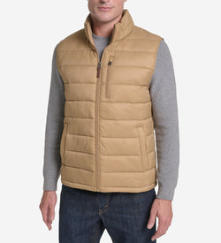 Men's Stand Collar Puffer Vest-Sand