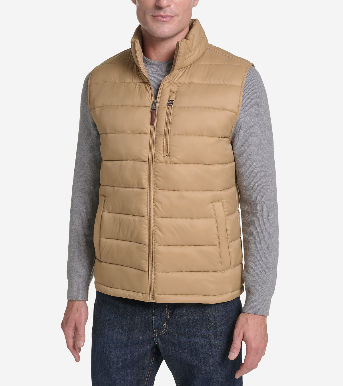 Men's Stand Collar Puffer Vest-Sand