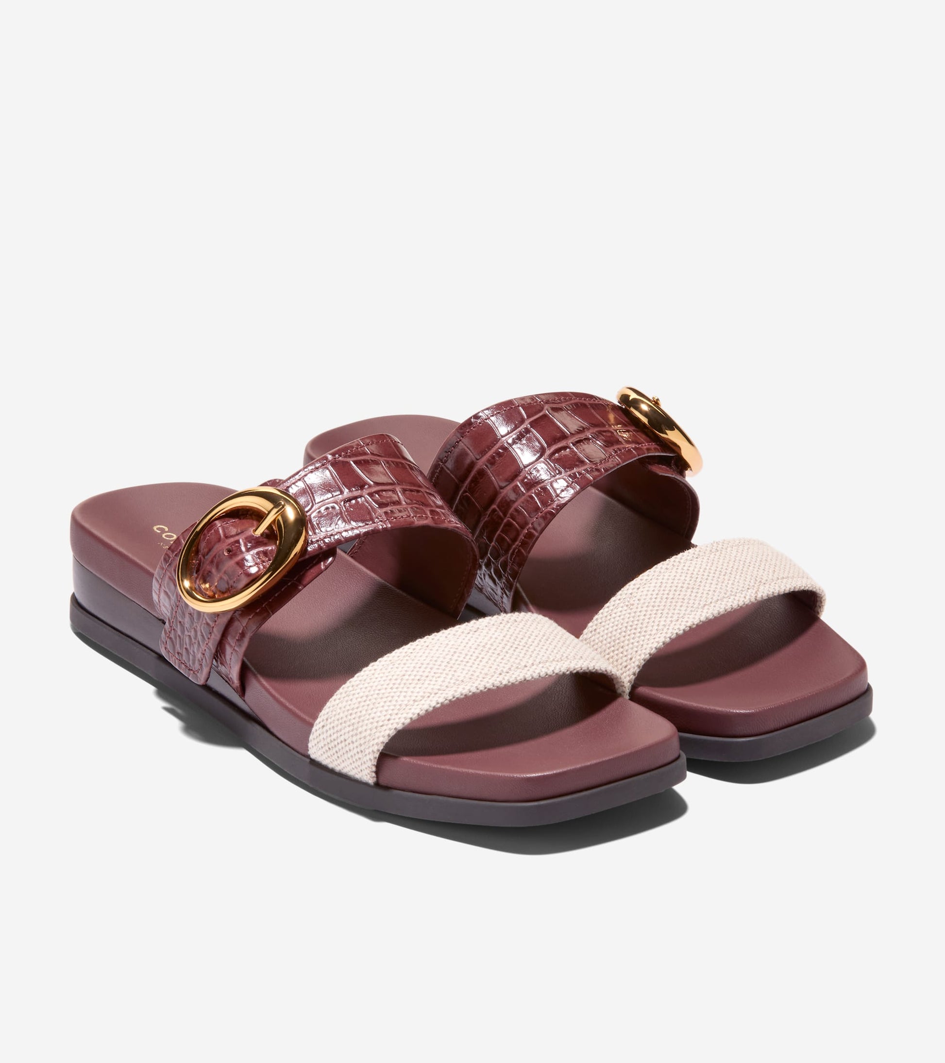 Women's Oaklynn Double Band Footbed Sandals-Mahogany Croc Print-Natural
