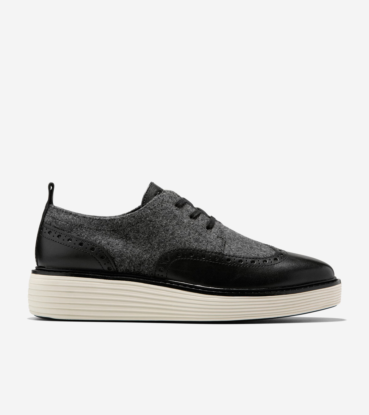 Women's ØriginalGrand Platform Wingtip Oxfords-Dark Gray Wool Textile-Black