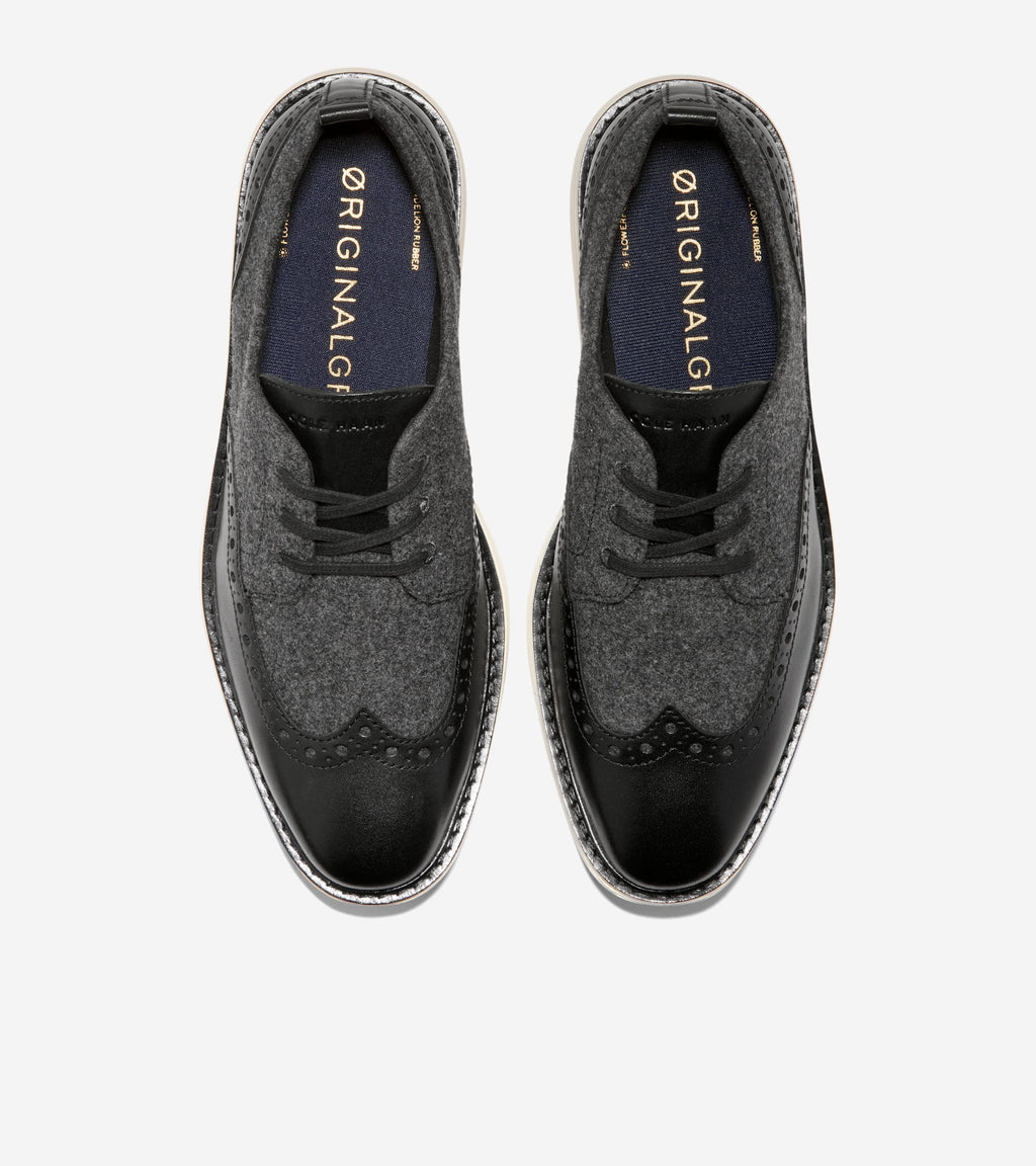 Women's ØriginalGrand Platform Wingtip Oxfords-Dark Gray Wool Textile-Black