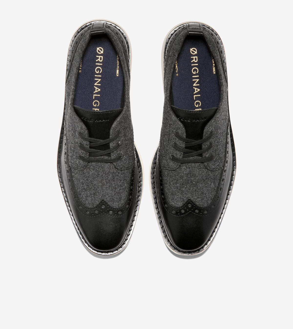 Women's ØriginalGrand Platform Wingtip Oxfords-Dark Gray Wool Textile-Black
