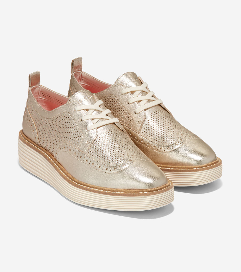 Women's ØriginalGrand Platform Wingtip Oxfords-Gold Talca-Ivory
