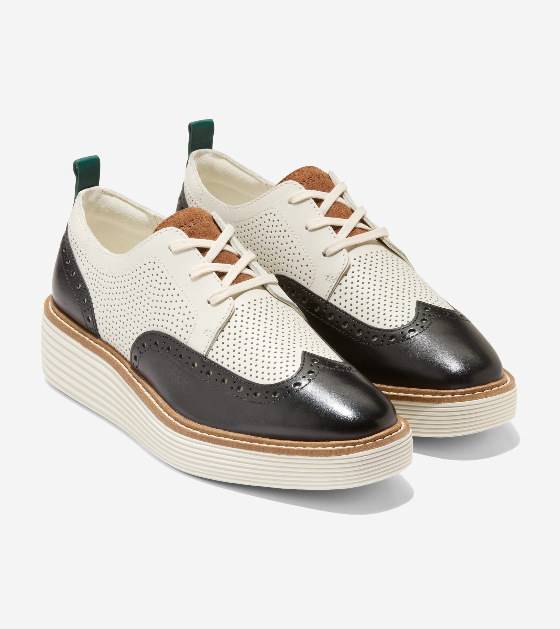 Women's ØriginalGrand Platform Wingtip Oxfords-Ivory-Black-Tobacco-Rainforest