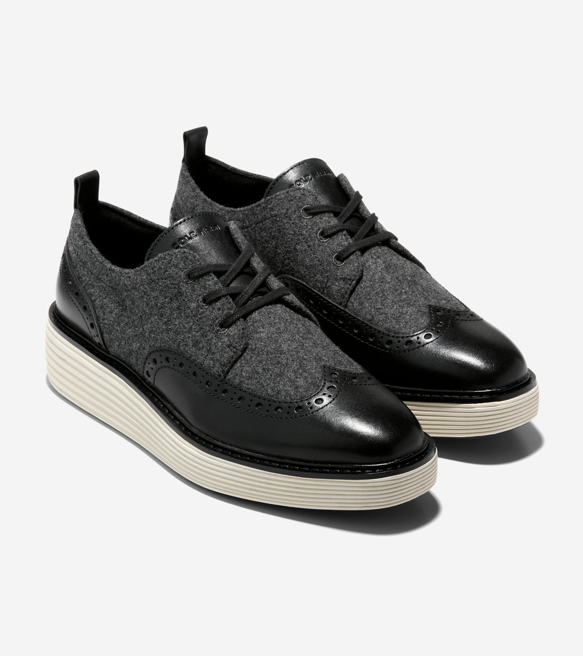 Women's ØriginalGrand Platform Wingtip Oxfords-Dark Gray Wool Textile-Black