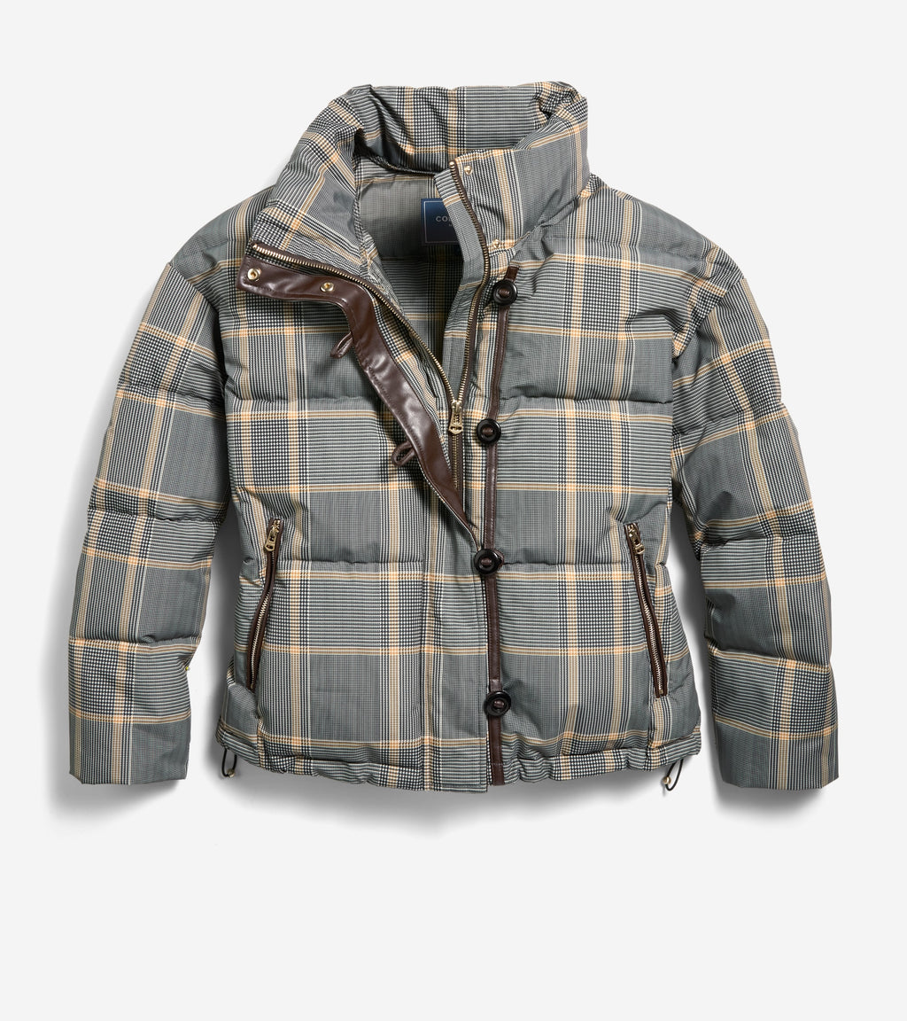 Women's Plaid Down Fill Cropped Puffer-Multi Plaid
