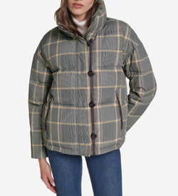 Women's Plaid Down Fill Cropped Puffer-Multi Plaid
