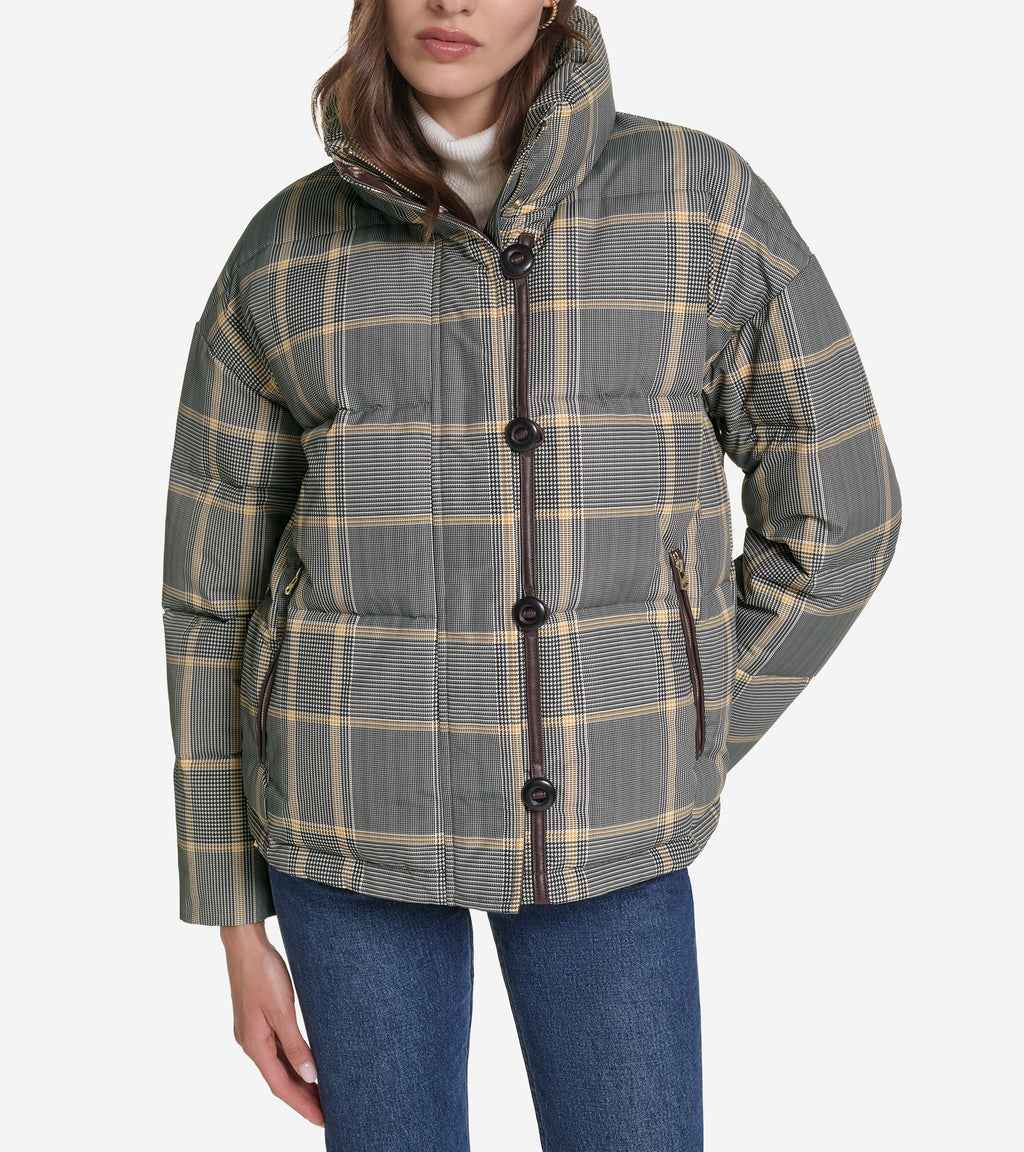 Women's Plaid Down Fill Cropped Puffer-Multi Plaid