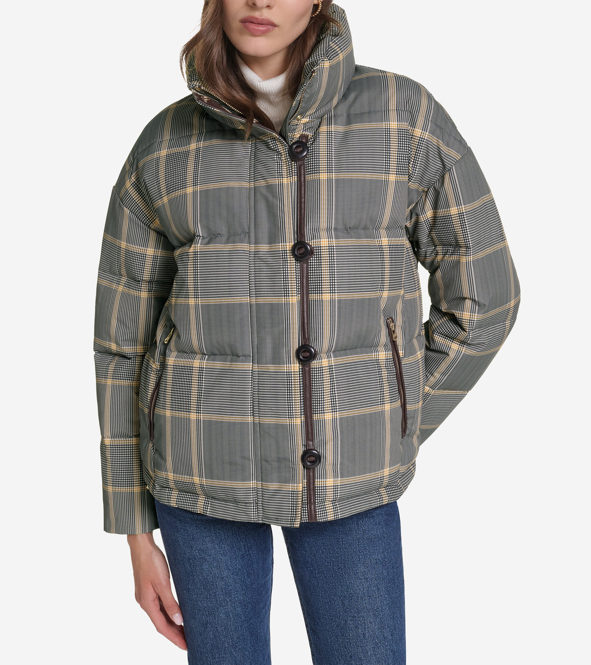 Women's Plaid Down Fill Cropped Puffer-Multi Plaid