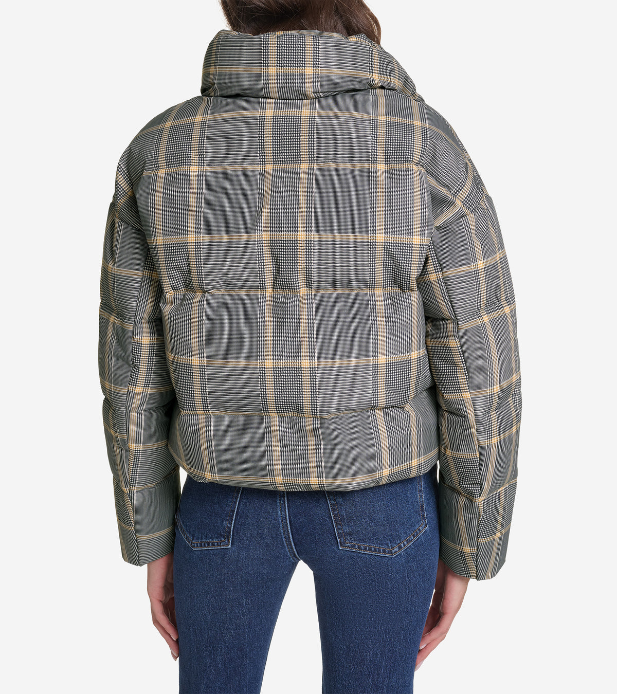 Women's Plaid Down Fill Cropped Puffer-Multi Plaid
