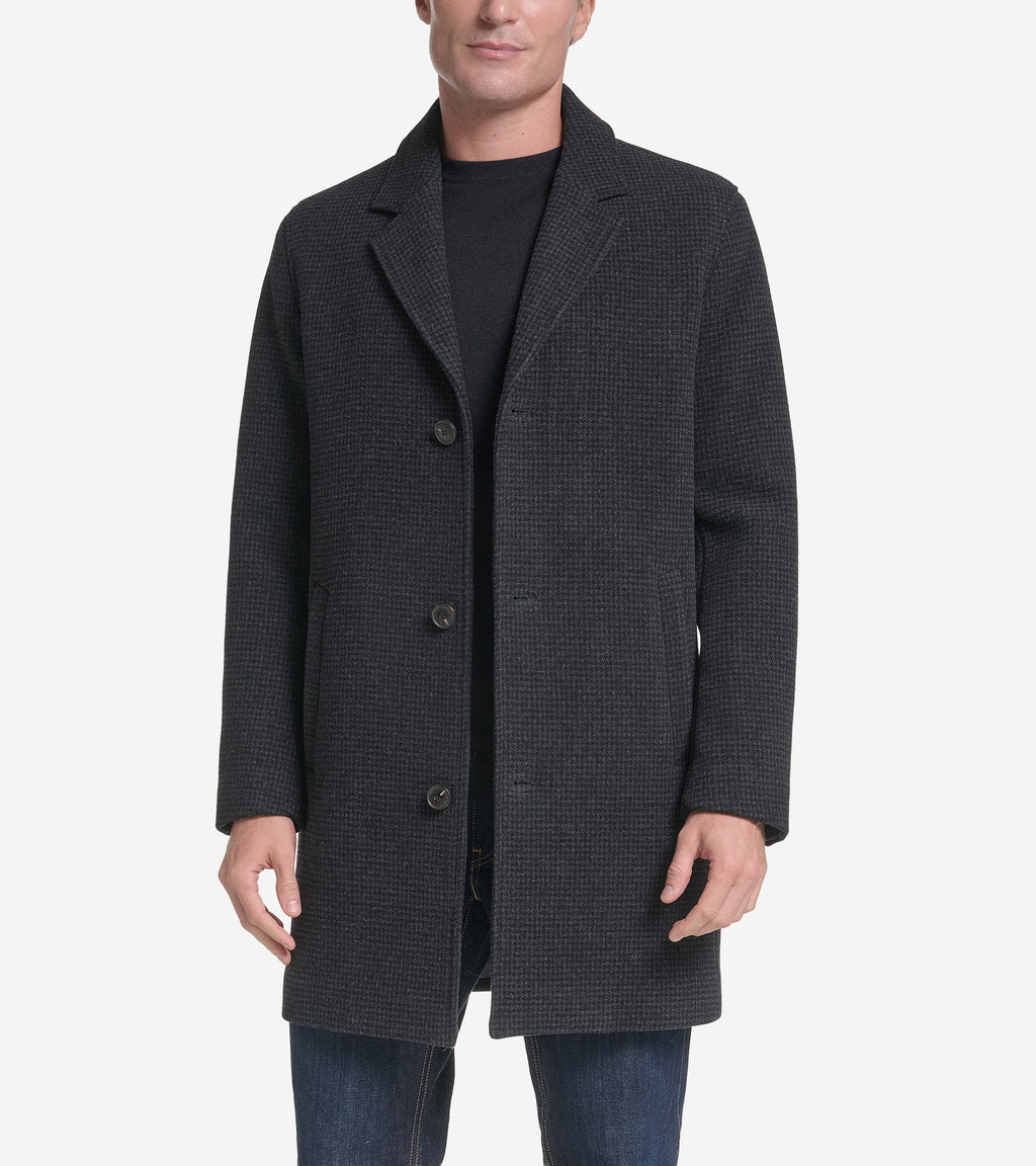Men's Plaid Topper Coat-Charcoal Plaid