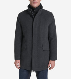 Men's Plush Wool Knit Bib Car Coat-Charcoal