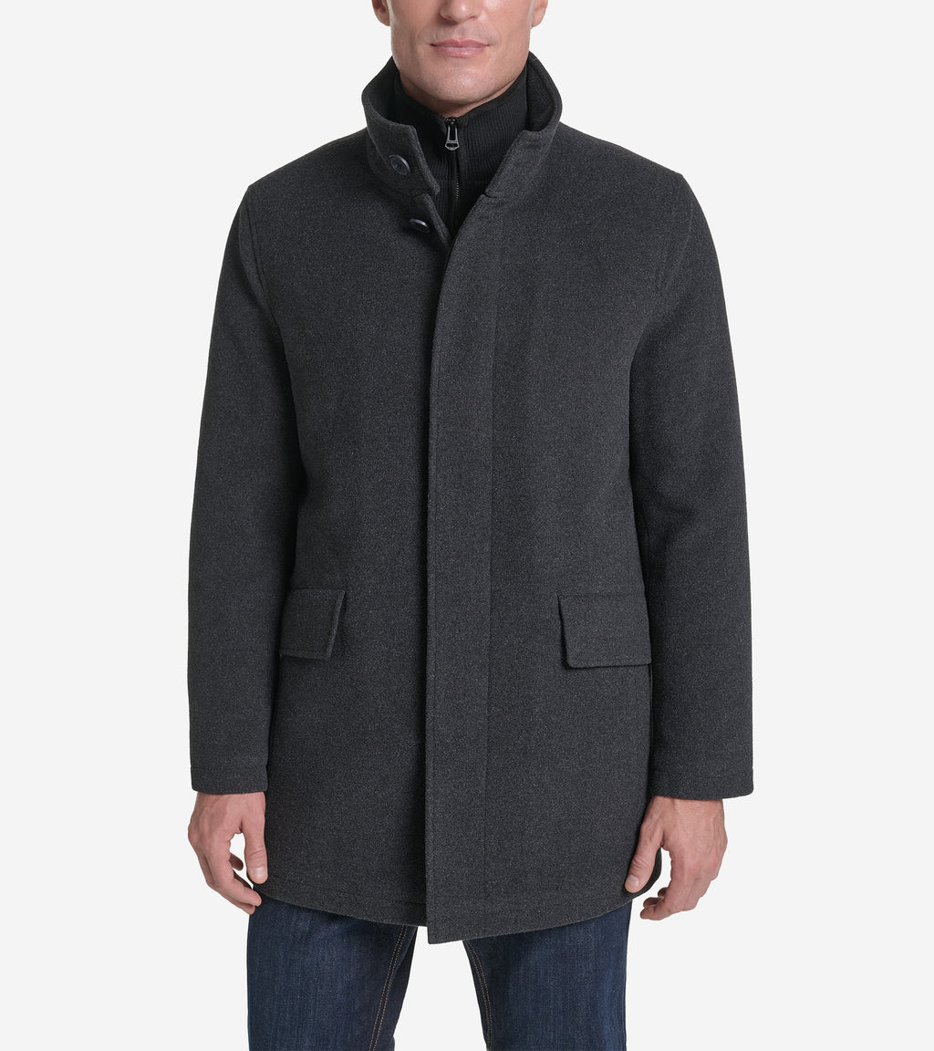 Men's Plush Wool Knit Bib Car Coat-Charcoal