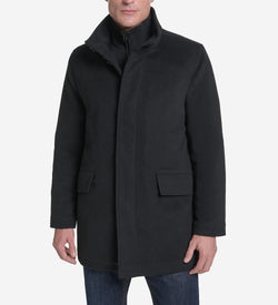 Men's Plush Wool Knit Bib Car Coat-Black