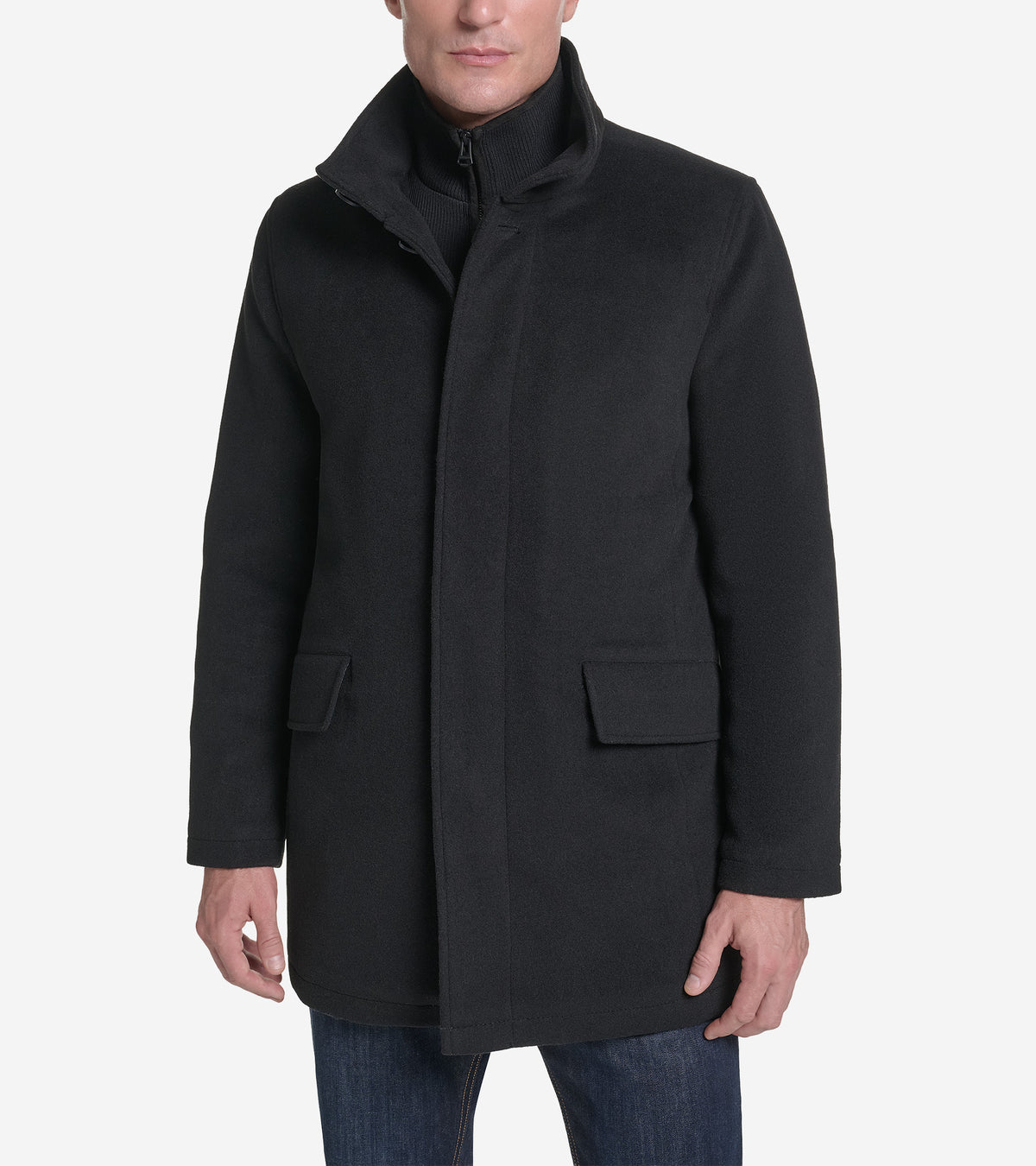 Men's Plush Wool Knit Bib Car Coat-Black