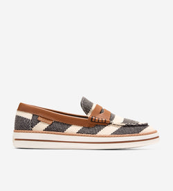 Women's Pinch Long-Weekender Penny Loafers-Black Stripe-British Tan