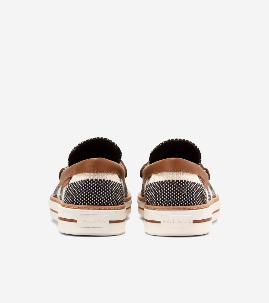 Women's Pinch Long-Weekender Penny Loafers-Black Stripe-British Tan