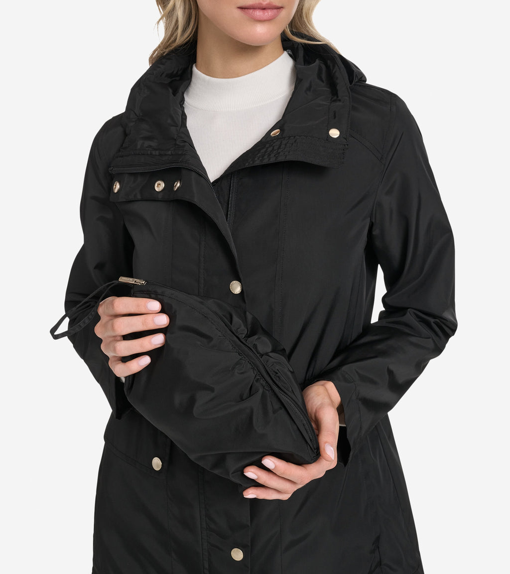 Women's Packable Short Parka-Black