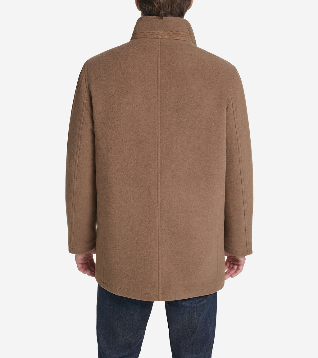 Men's Plush Wool Car Coat with Knit Bib-Camel
