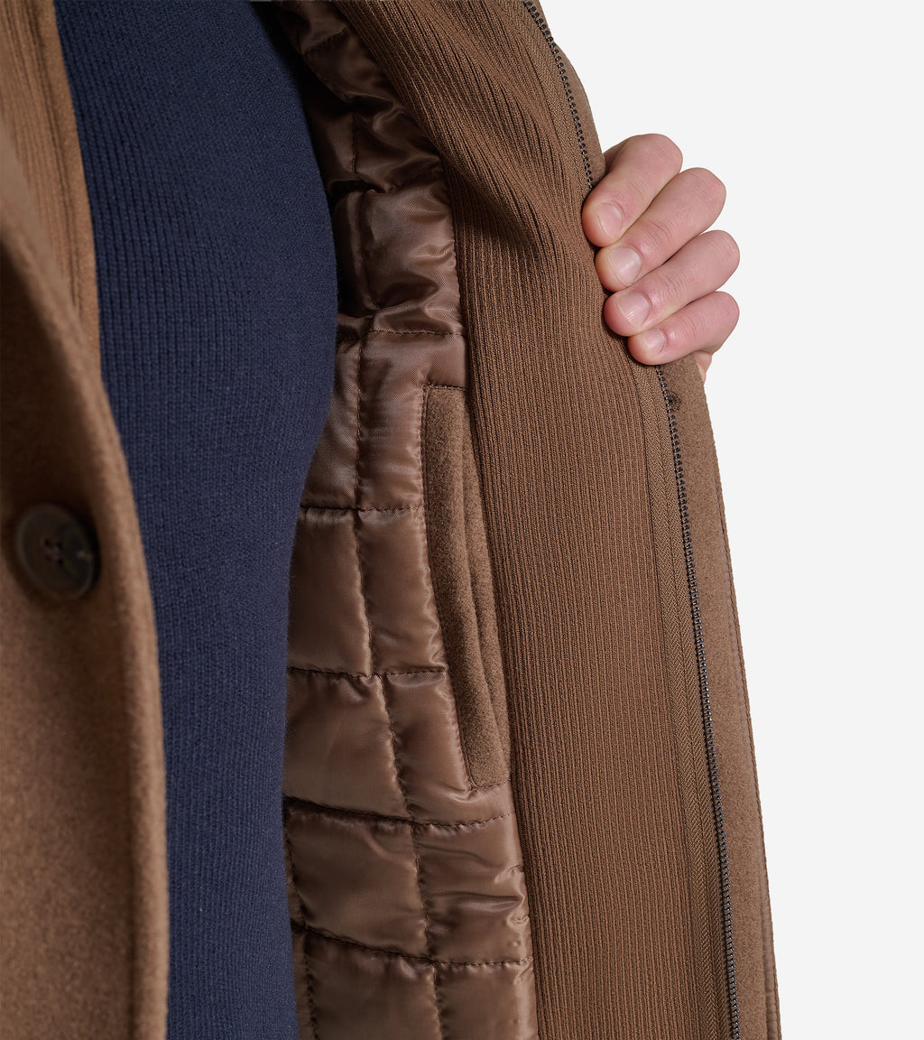 Men's Plush Wool Car Coat with Knit Bib-Camel