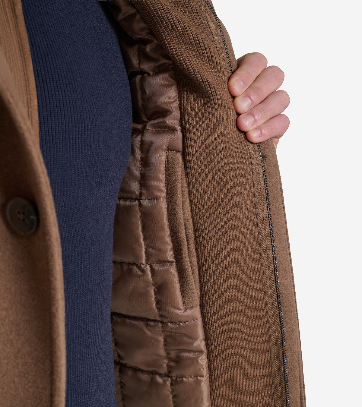 Men's Plush Wool Car Coat with Knit Bib-Camel