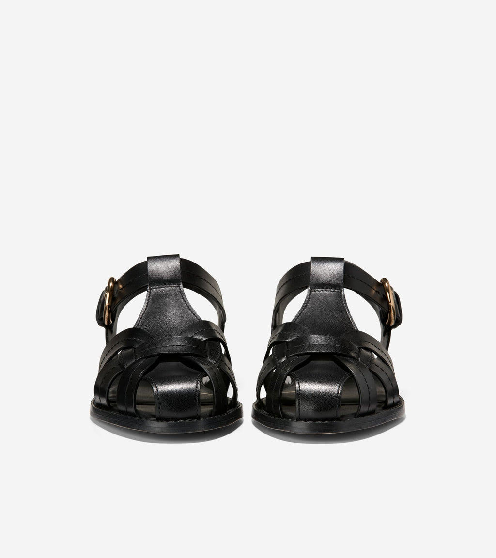 Women's Rosette Fisherman Sandals-Black